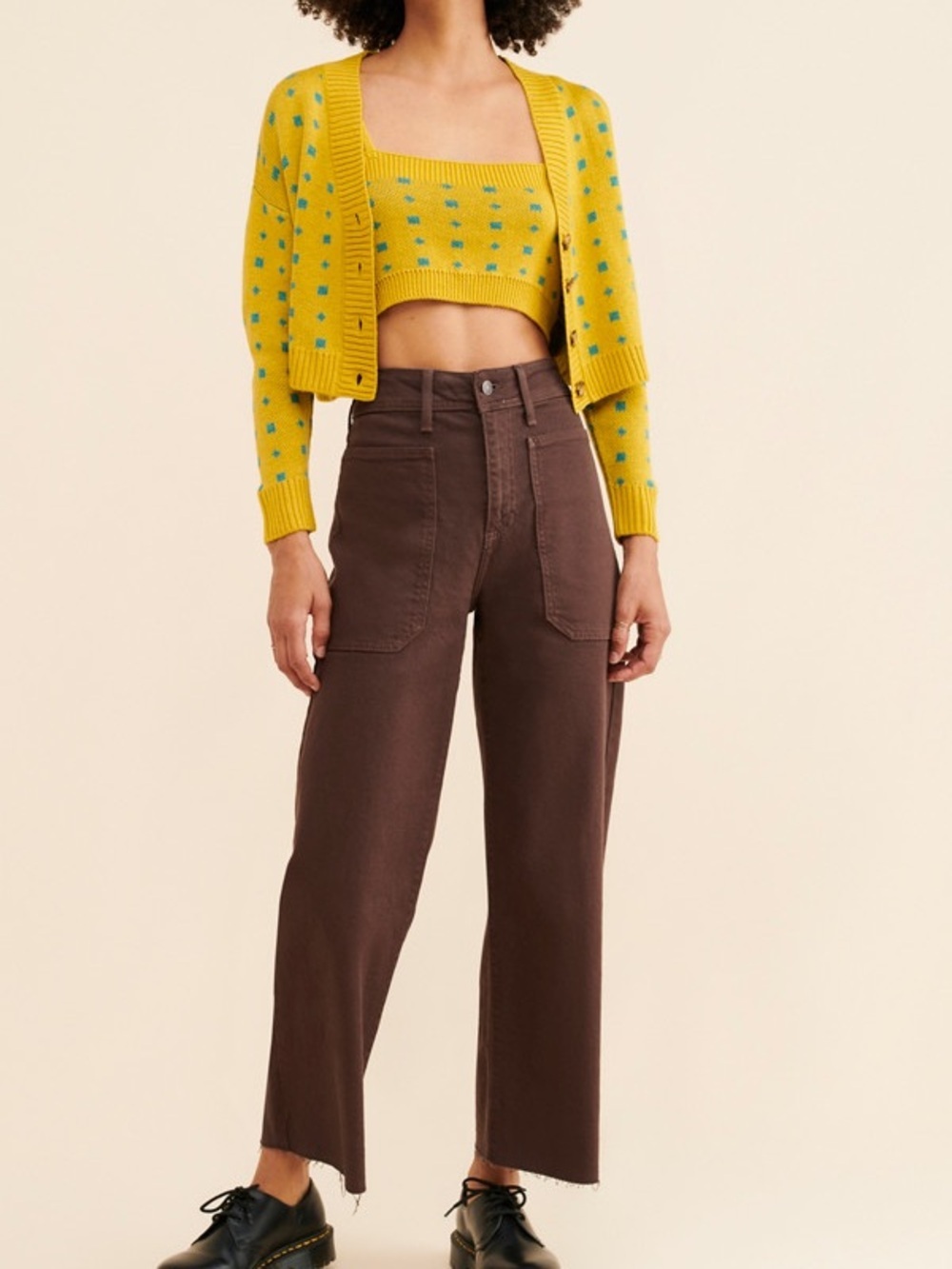 Callahan Knitwear Yellow & Teal Geometric Retro Megan Knit Cardigan